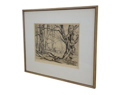 Vintage 1939 Walter Ronald Locke Signed End of Sugaring Maple Tree Etching 21"