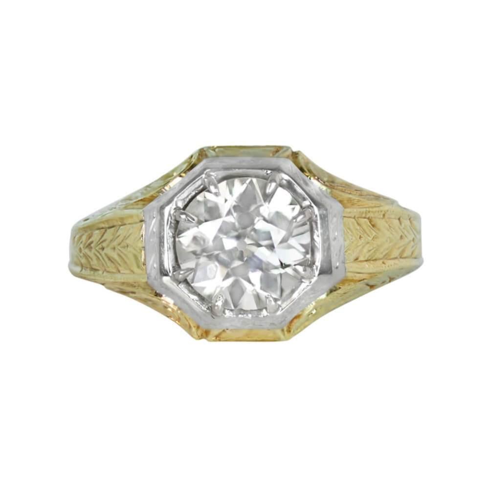 Rétro Bague de fiançailles vintage avec diamant taille européenne ancienne de 1,93 carat, or jaune 14 carats en vente