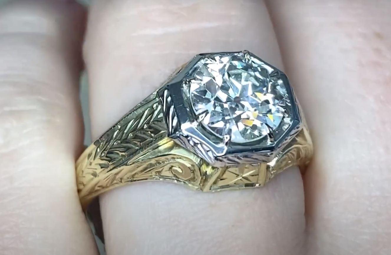 Vintage 1.93ct Old European cut Diamond Engagement Ring, 14K Yellow Gold In Excellent Condition For Sale In New York, NY