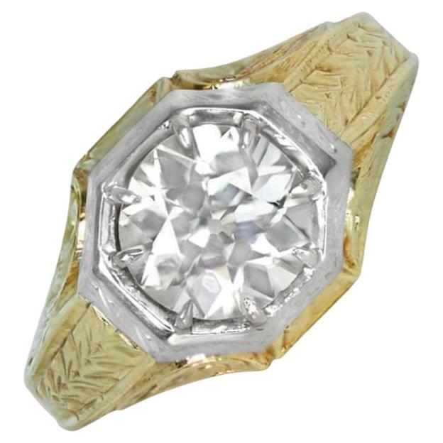 Bague de fiançailles vintage avec diamant taille européenne ancienne de 1,93 carat, or jaune 14 carats en vente