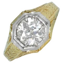 Bague de fiançailles vintage avec diamant taille européenne ancienne de 1,93 carat, or jaune 14 carats