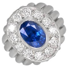 Vintage 1.93ct Oval Cut Natural Sapphire Dome Ring, Platin
