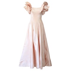 Vintage 1940 Blush Pink Duchess Satin Evening Gown Attributed Charles James US 4