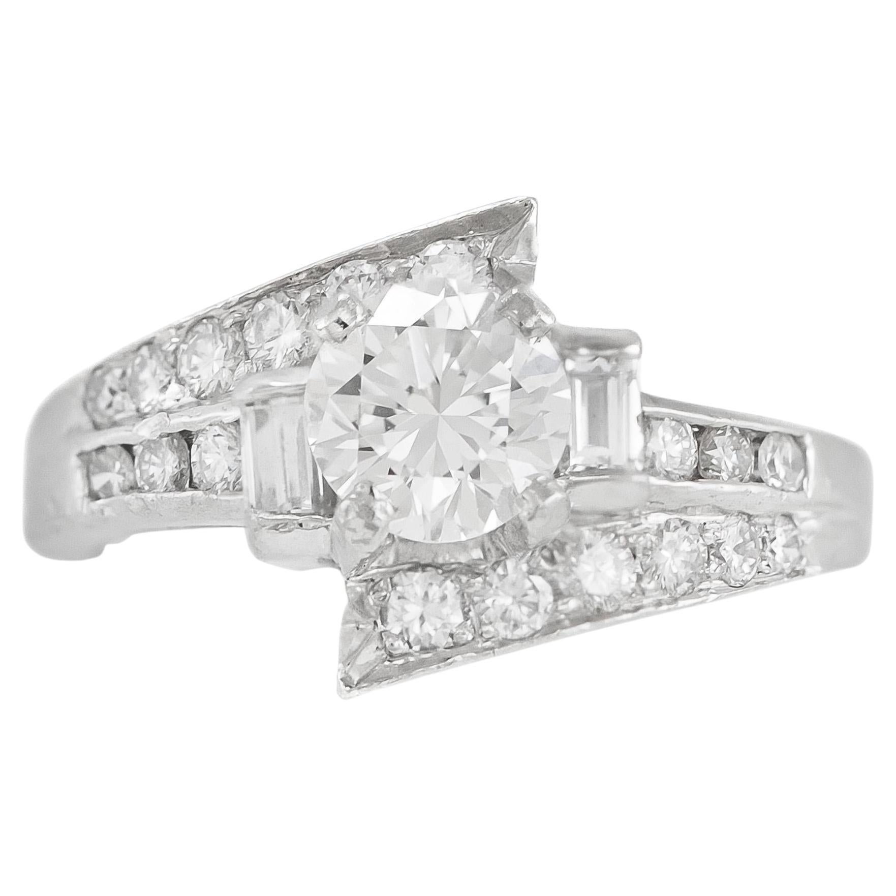 Anillo de compromiso de diamante redondo talla brillante de 0,75 quilates de la década de 1940 vintage