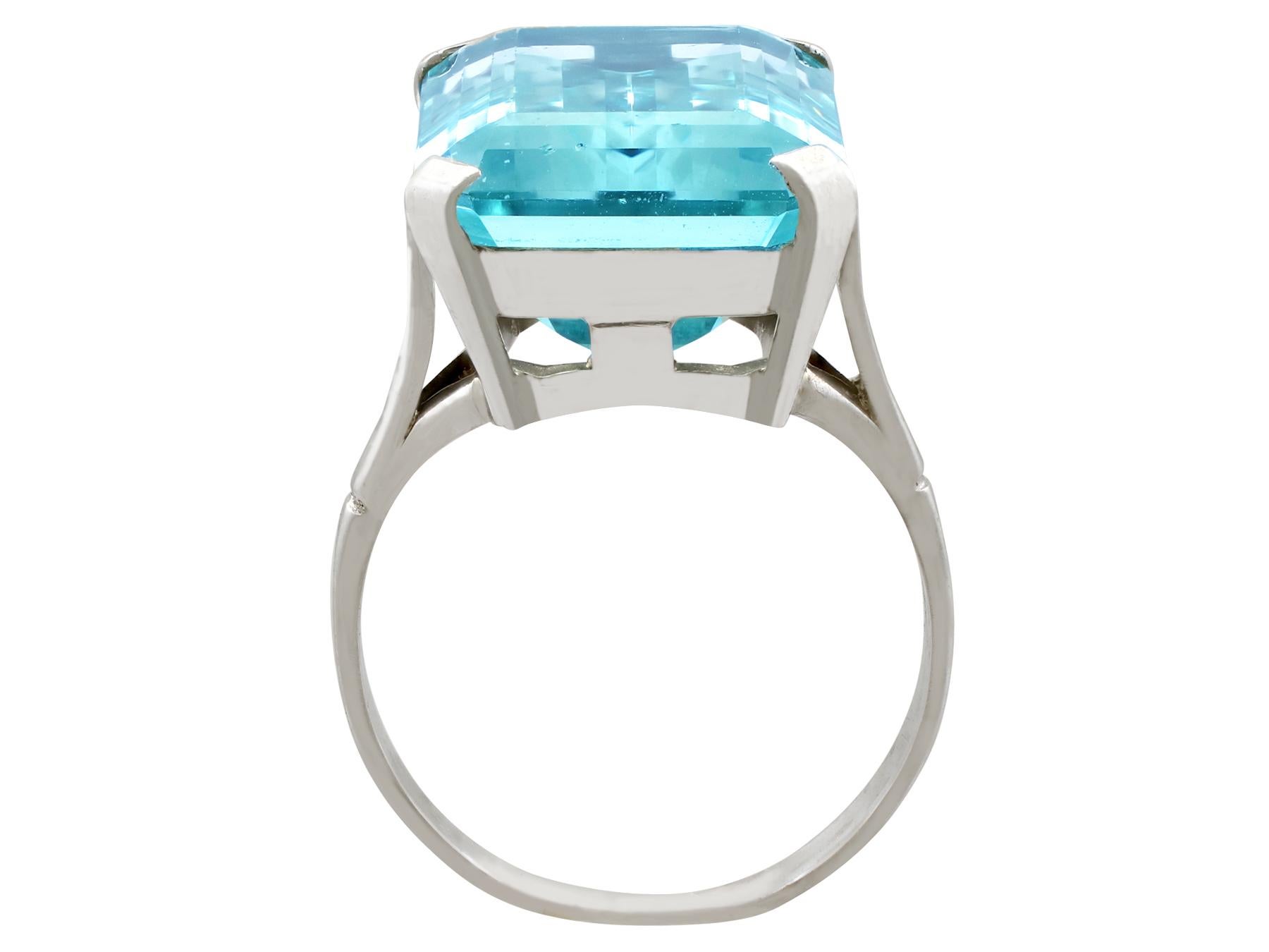 Emerald Cut Vintage 1940s 10.72 Carat Aquamarine and White Gold Dress Ring