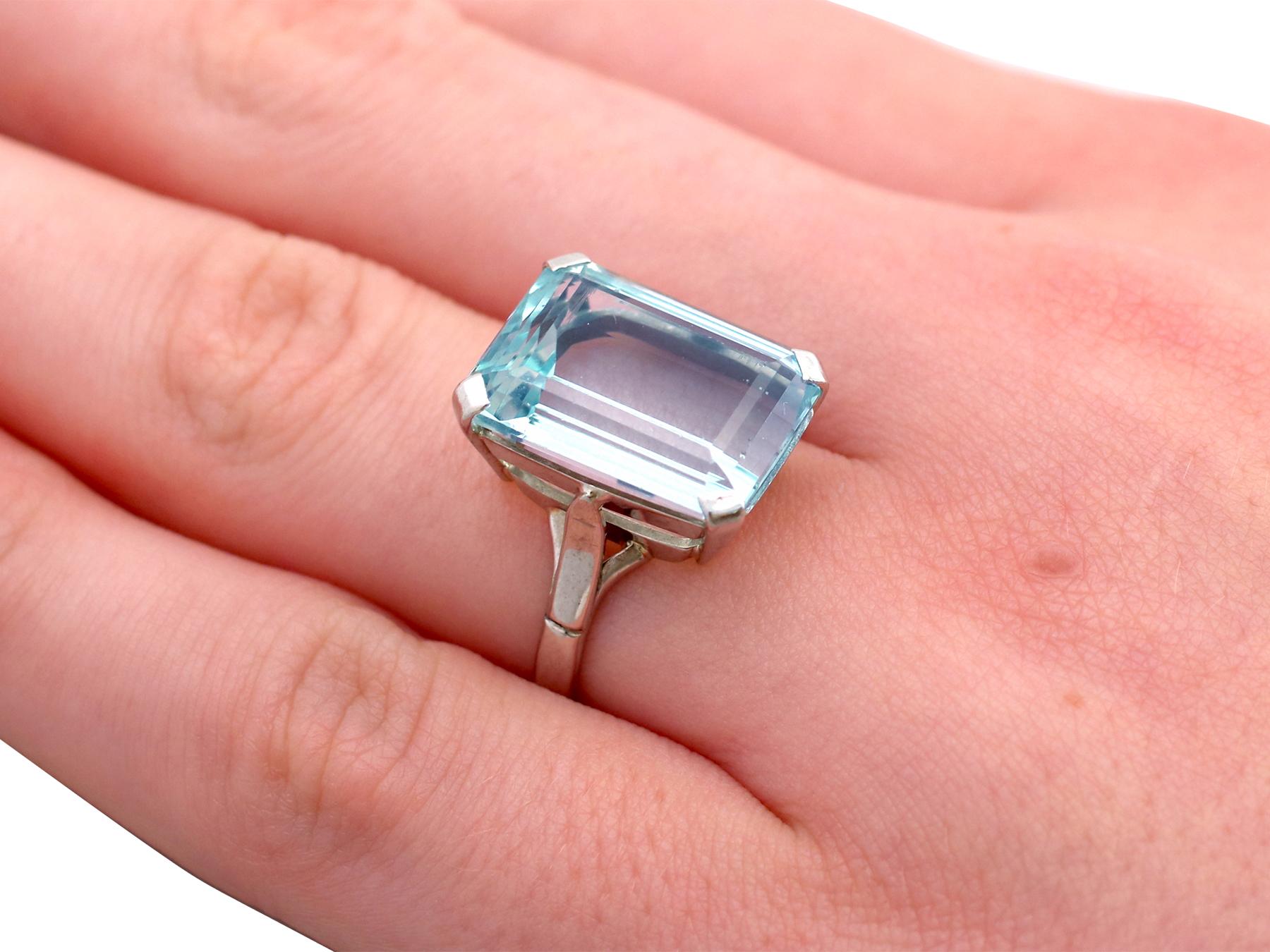 Vintage 1940s 10.72 Carat Aquamarine and White Gold Dress Ring 1