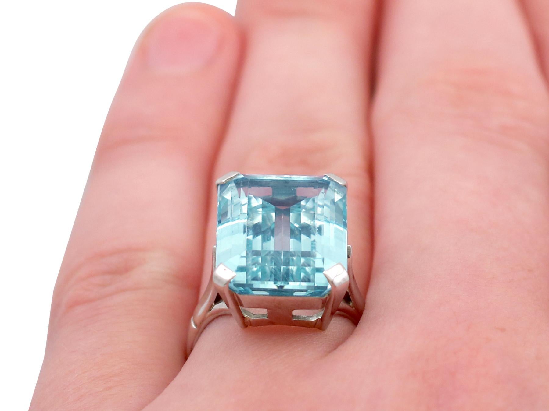 Vintage 1940s 10.72 Carat Aquamarine and White Gold Dress Ring 2