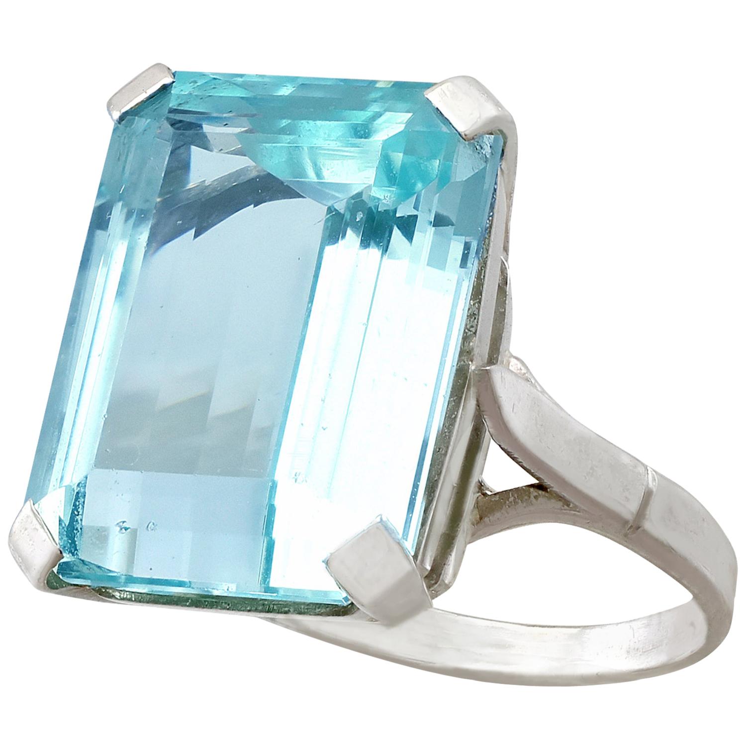 Vintage 1940s 10.72 Carat Aquamarine and White Gold Dress Ring