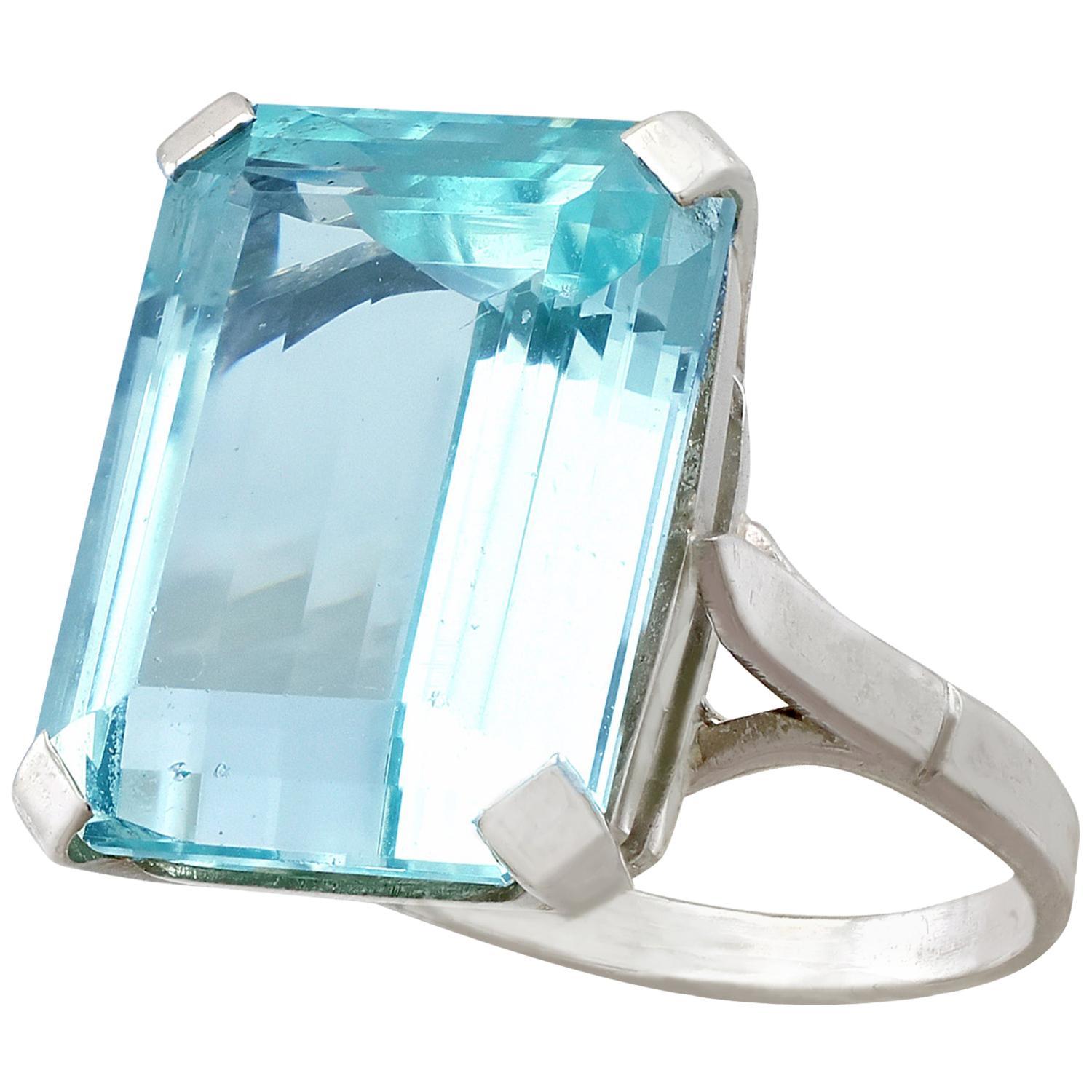 Vintage 1940s 10.72 Carat Aquamarine and White Gold Dress Ring