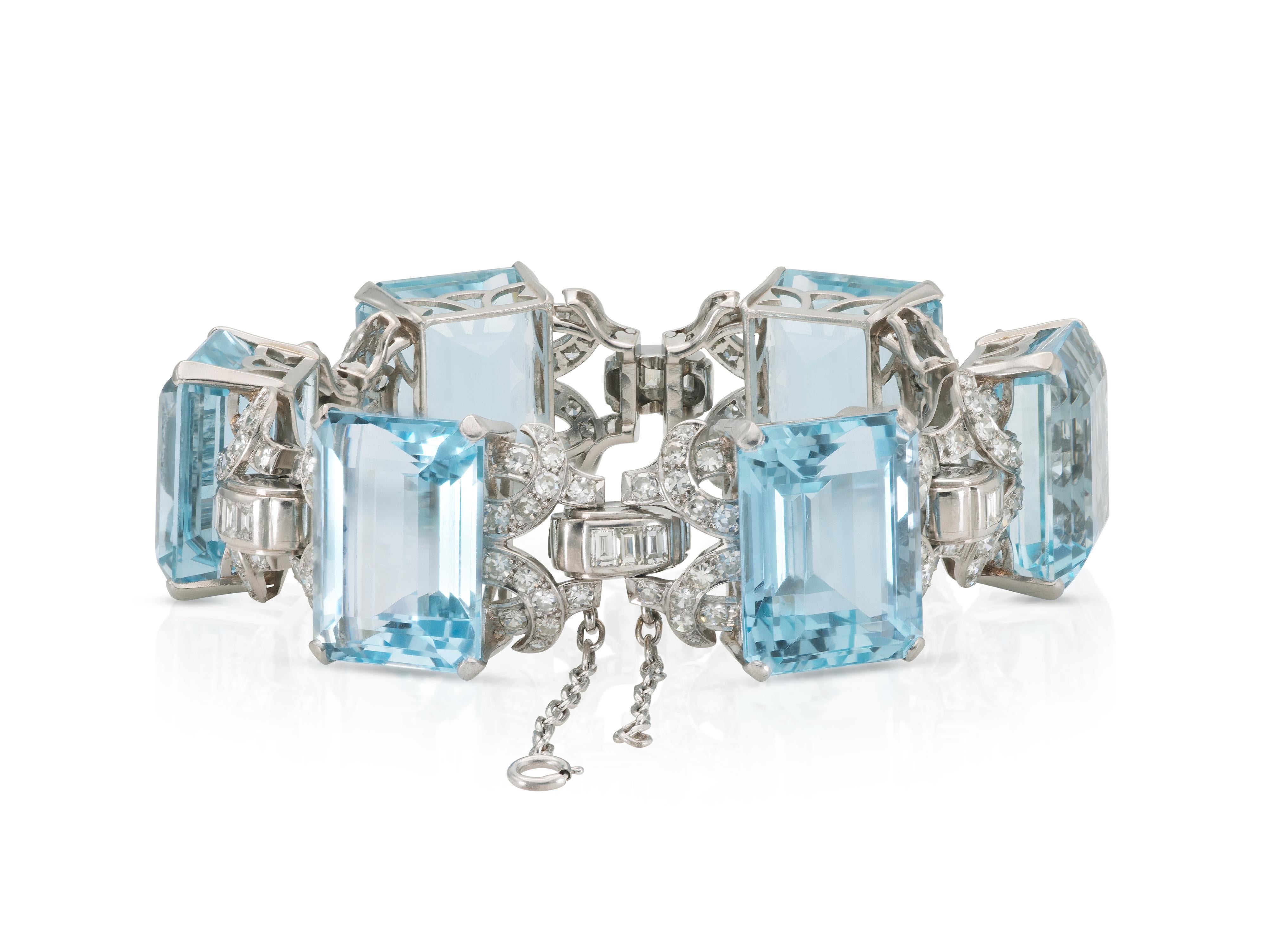 Bracciale vintage anni '40 con acquamarina da 110,00 carati e diamanti In condizioni buone in vendita a New York, NY
