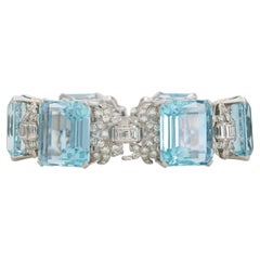 Vintage 1940s 110.00 Carat Aquamarine Bracelet with Diamonds