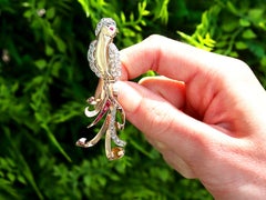 Broche oiseau vintage en or jaune 18 carats avec diamants et rubis de 1,16 carat, années 1940