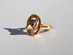 Vintage 1940s 14 Karat Gold Ruby Fox Horseshoe Ring