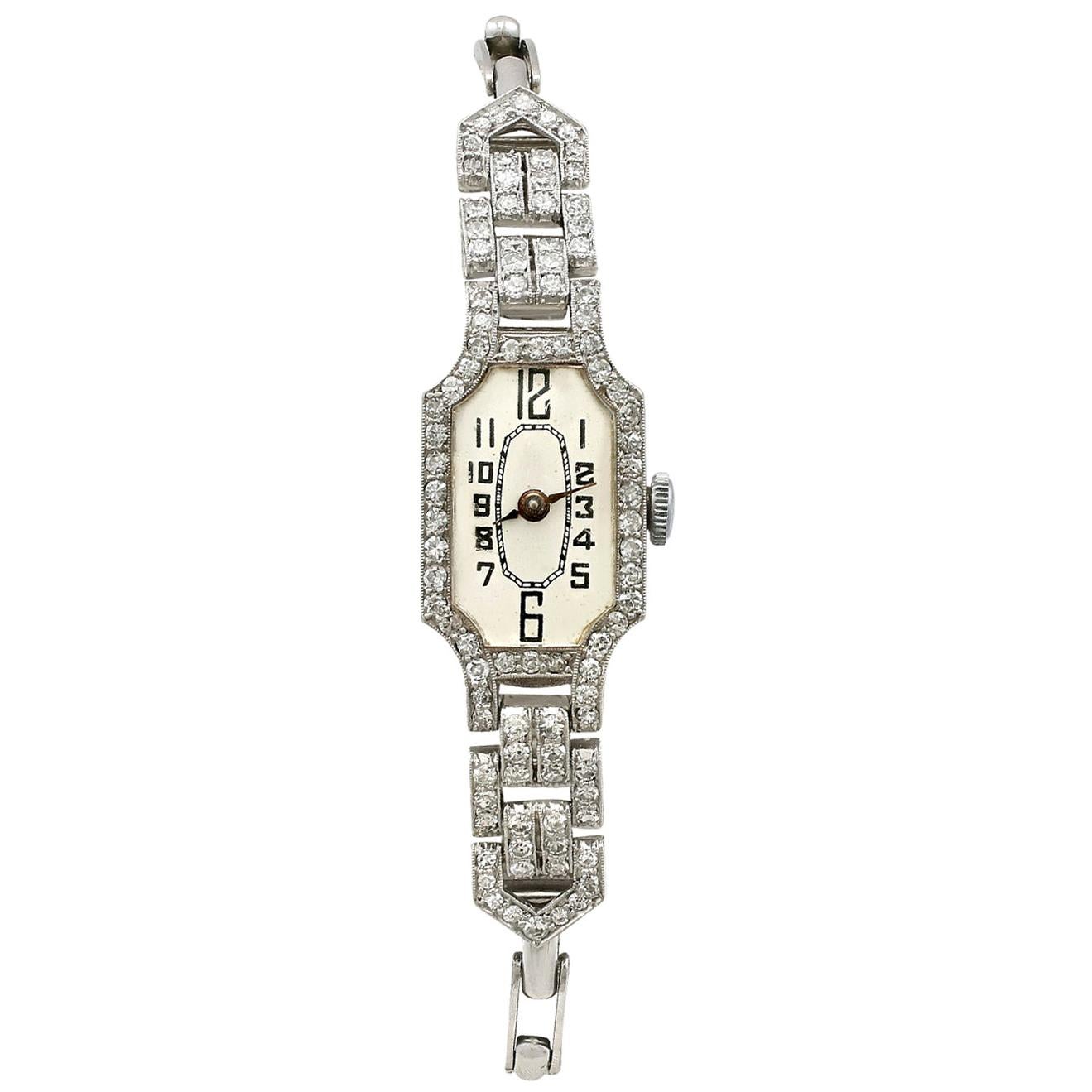 Vintage 1940s 1.45 Carat Diamond and Platinum Ladies Cocktail Watch
