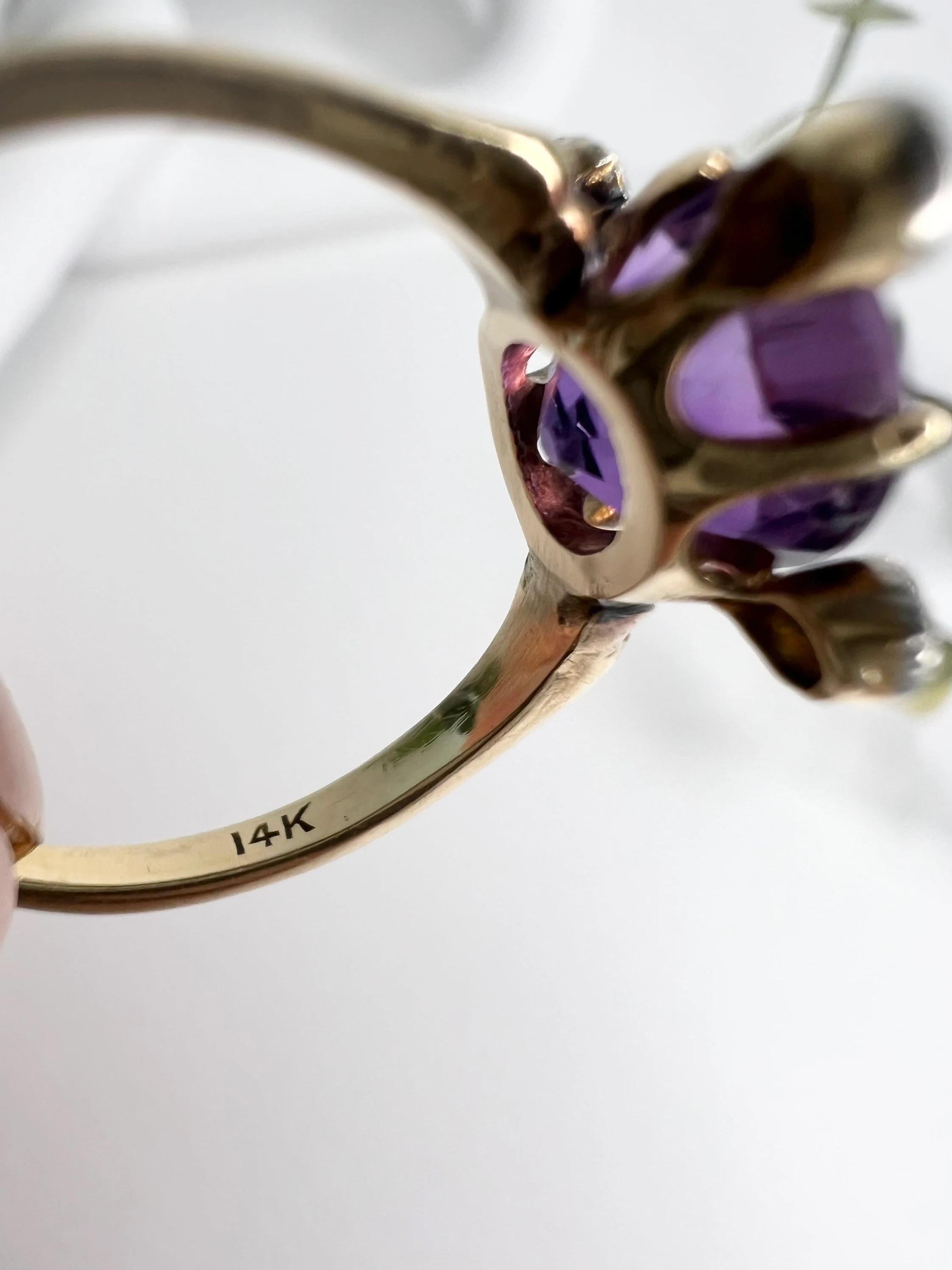 Vintage 1940’s 14ct Gold Amethyst & Diamond Ring For Sale 1