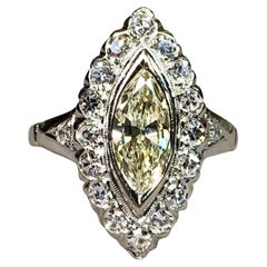 Vintage 1940’s 14K Marquise Diamond Halo Engagement Cocktail Ring 2ctw