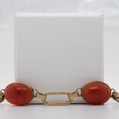 Vintage 1940s 14K Yellow Gold Carnelian Scarab Link Bracelet