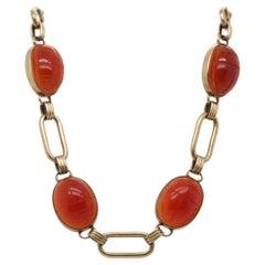 Vintage 1940s 14K Yellow Gold Carnelian Scarab Link Bracelet