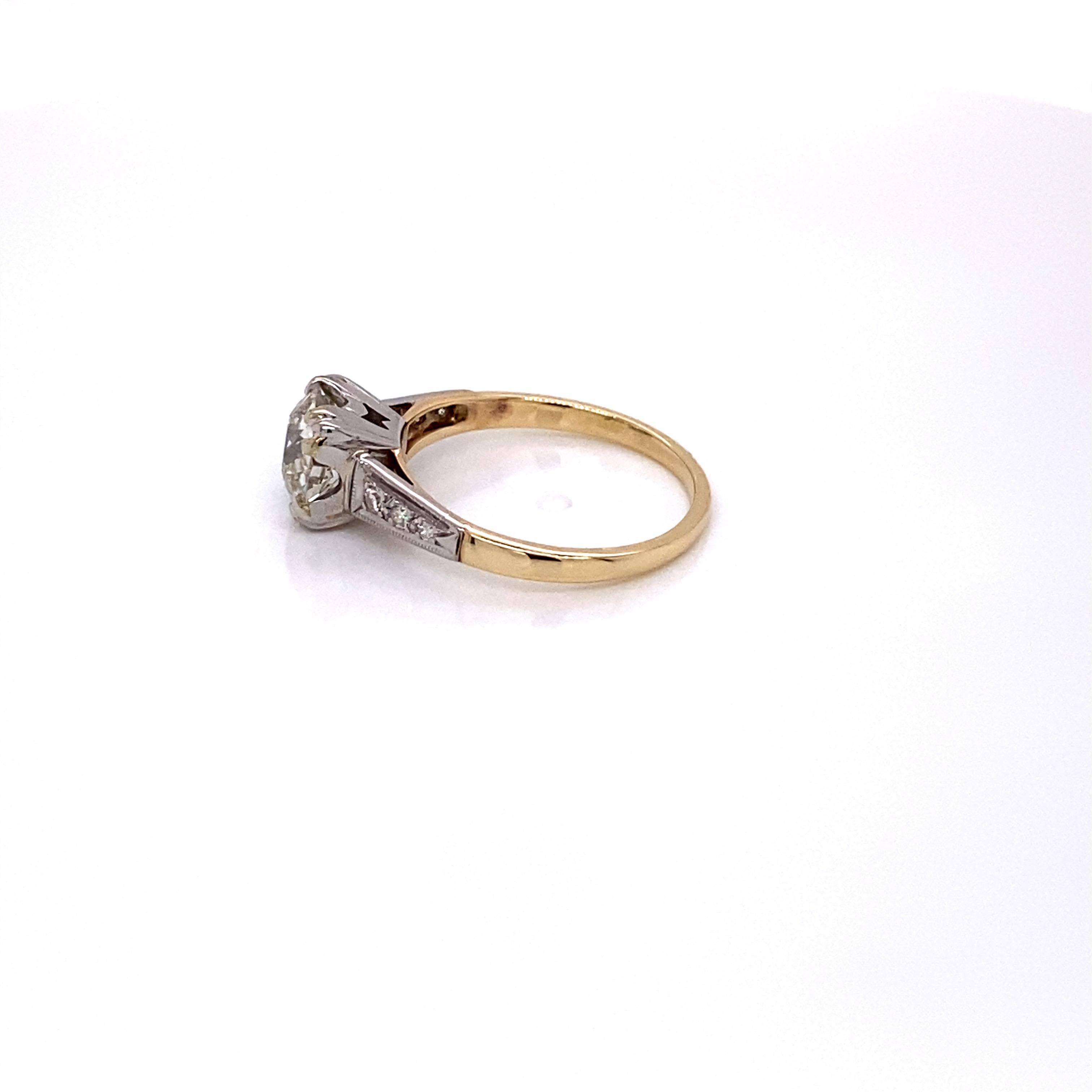 Modern 1940s 14 Karat Yellow Gold and Platinum 1.56 Carat European Cut Diamond Ring For Sale