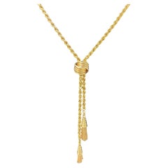 Vintage 1940s 15 Karat Yellow Gold Rope Tassel Necklace.