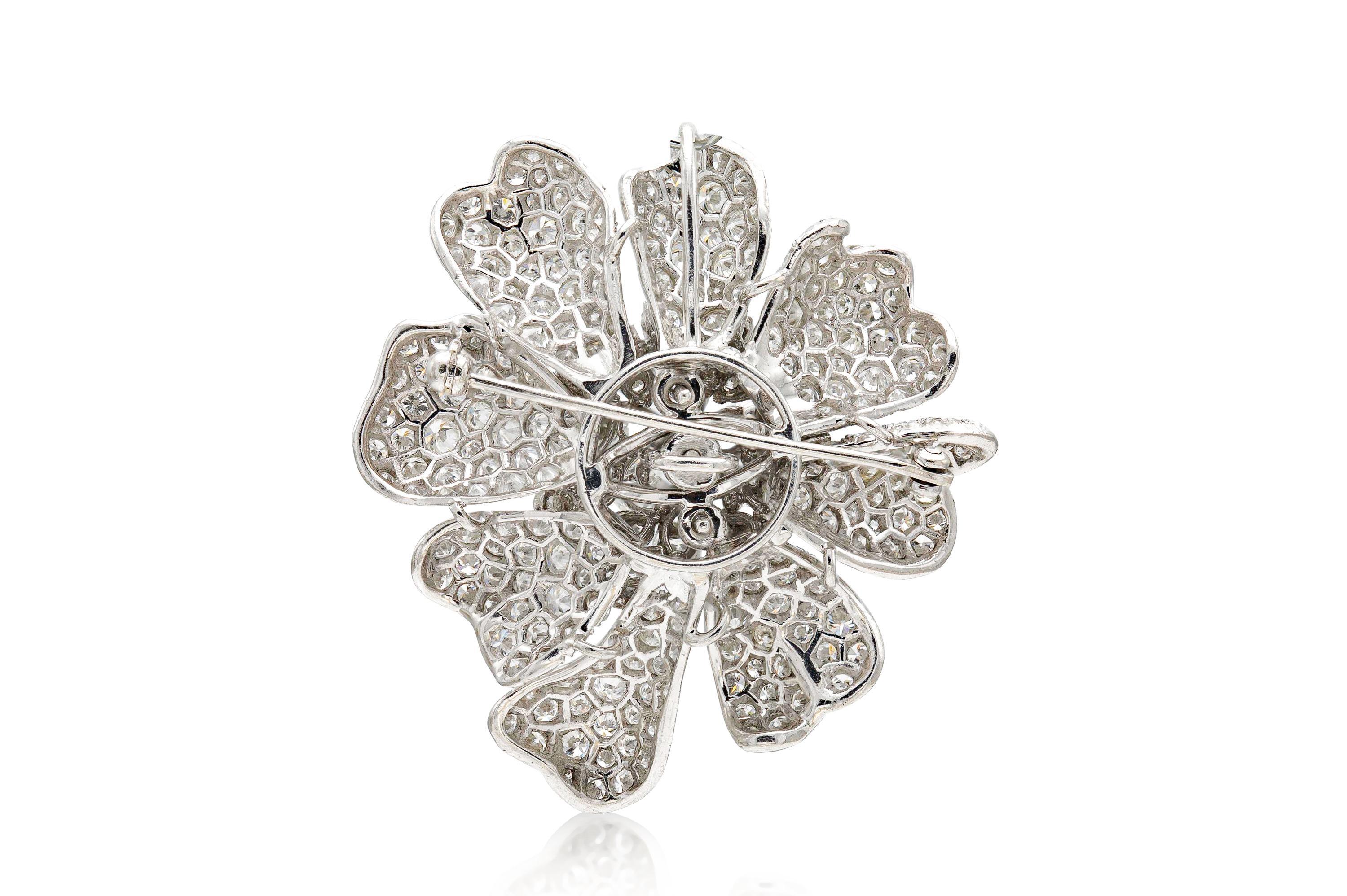 Vintage 1940s 15.00 Carat Diamond Flower Brooch Pendentif Bon état - En vente à New York, NY