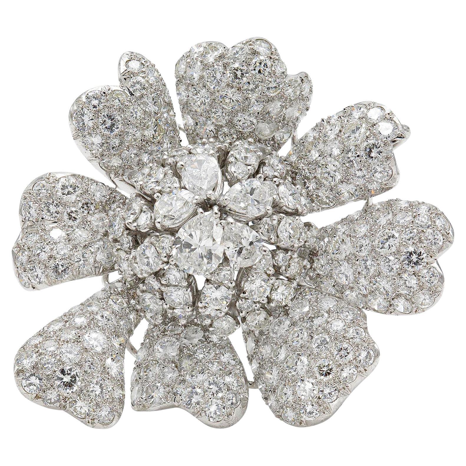 Vintage 1940s 15.00 Carat Diamond Flower Brooch Pendant