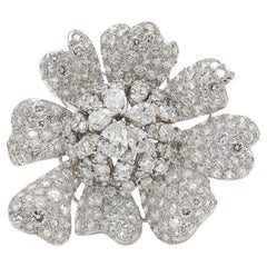 Vintage 1940s 15.00 Carat Diamond Flower Brooch Pendant