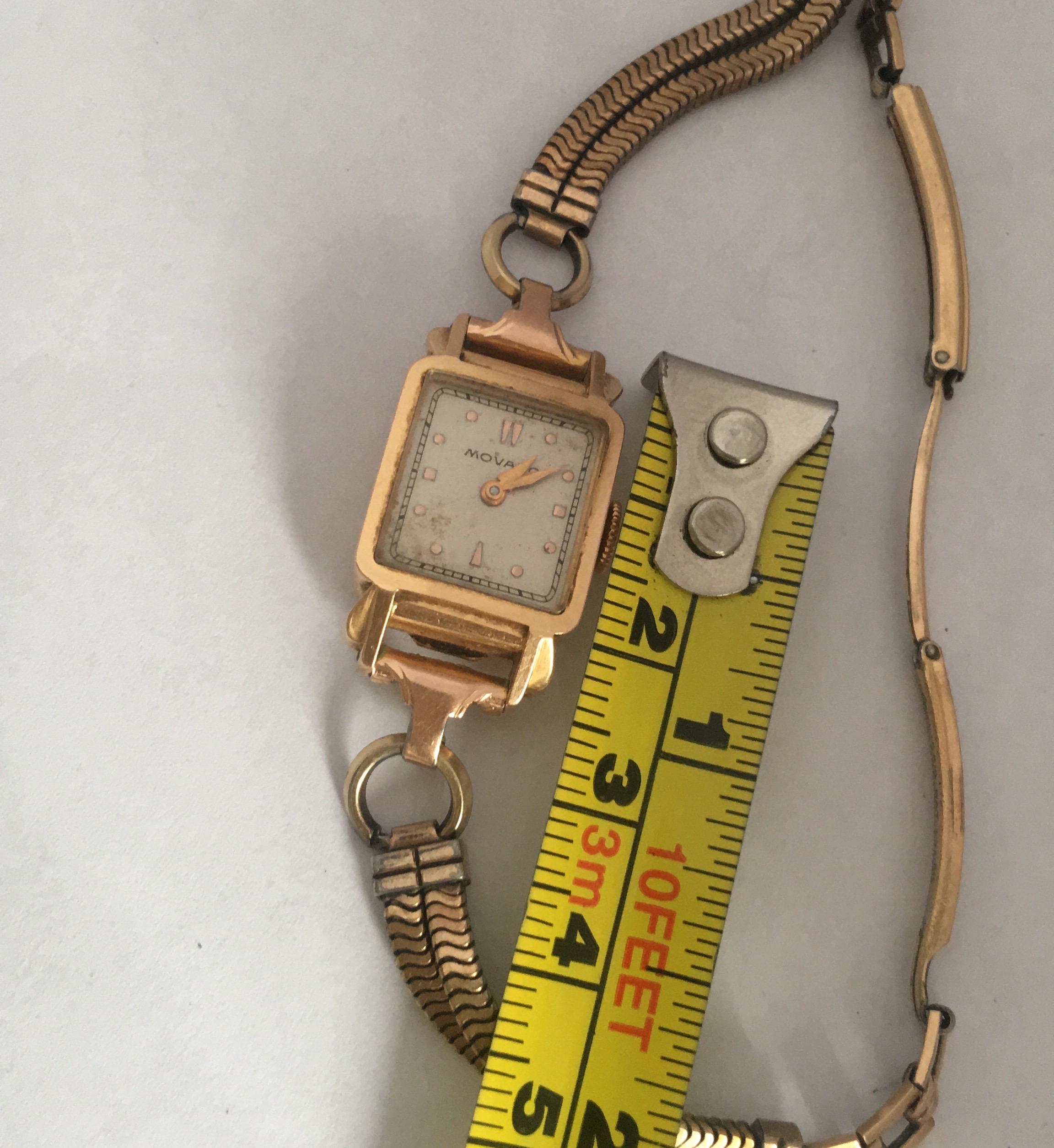 Vintage 1940s 18 Karat Gold Movado Mechanical Ladies Cocktail Watch For Sale 7