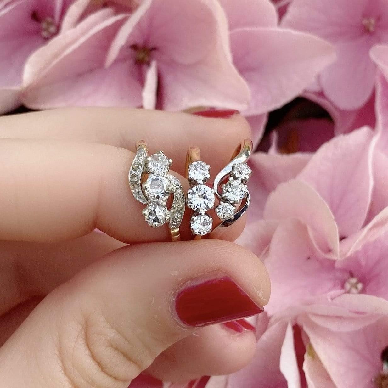 Diamonds symbolise innocence and love, they are the birthstone of April. Our triple diamond ring features a stunning 0.42ct of bright white diamonds set in 18ct yellow gold. The ring has a larger central diamond with two smaller diamonds either
