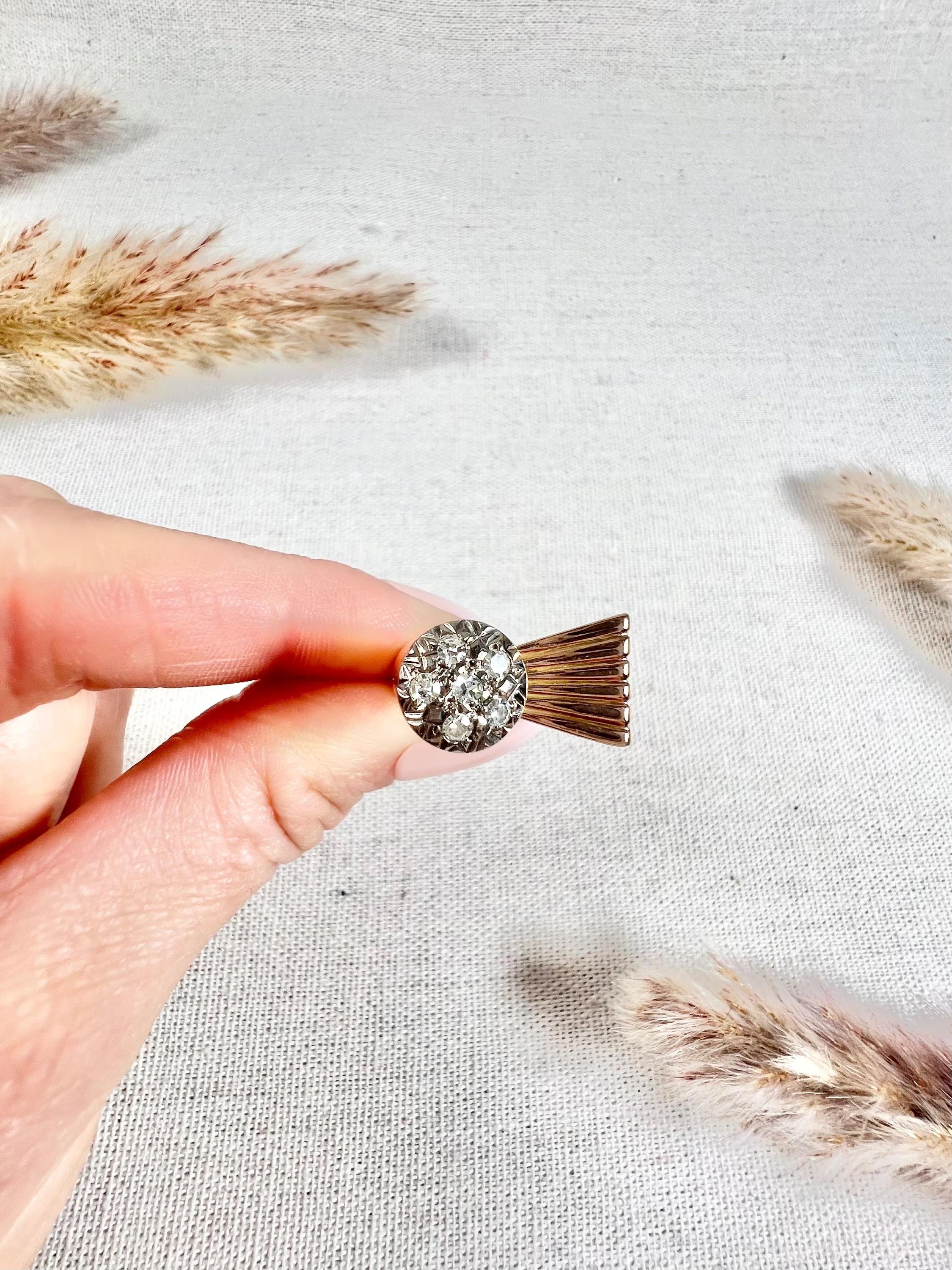Vintage 1940s, 18ct Rose Gold Stamped, Diamond Bombe & Fan Cocktail Ring For Sale 6