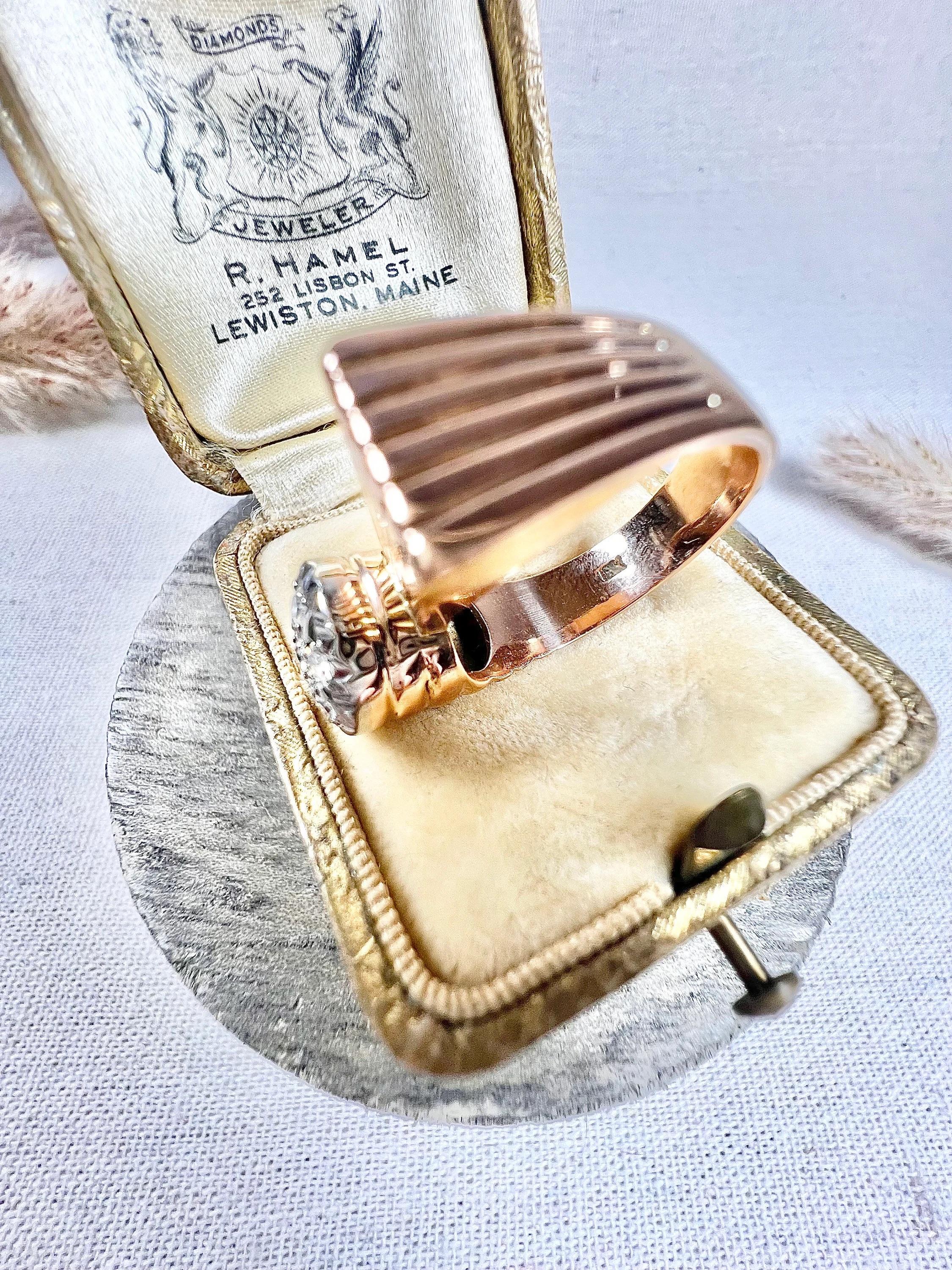 Old European Cut Vintage 1940s, 18ct Rose Gold Stamped, Diamond Bombe & Fan Cocktail Ring For Sale