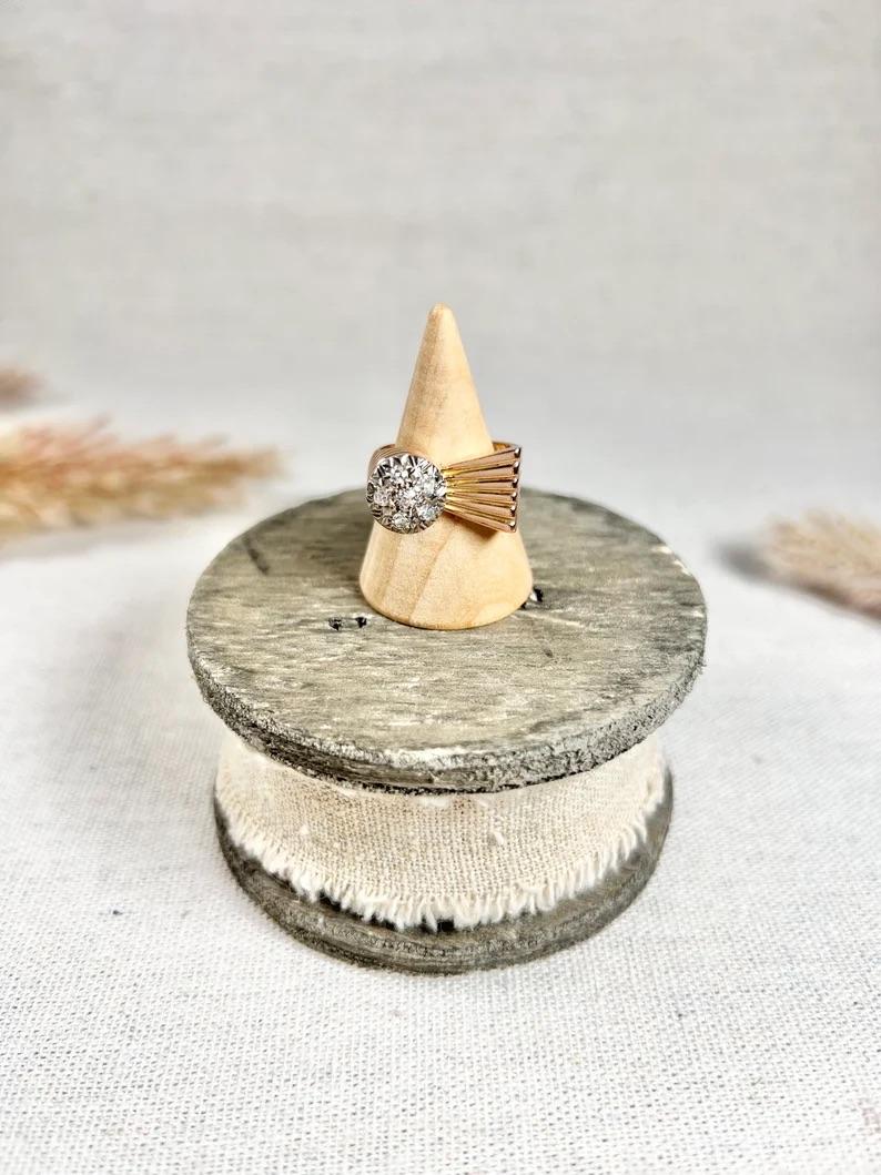 Vintage 1940s, 18ct Rose Gold Stamped, Diamond Bombe & Fan Cocktail Ring For Sale 3
