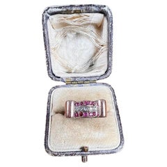 Vintage 1940s, 18ct Rose Gold, Three Row Ruby & Diamond Tank Cocktail Ring