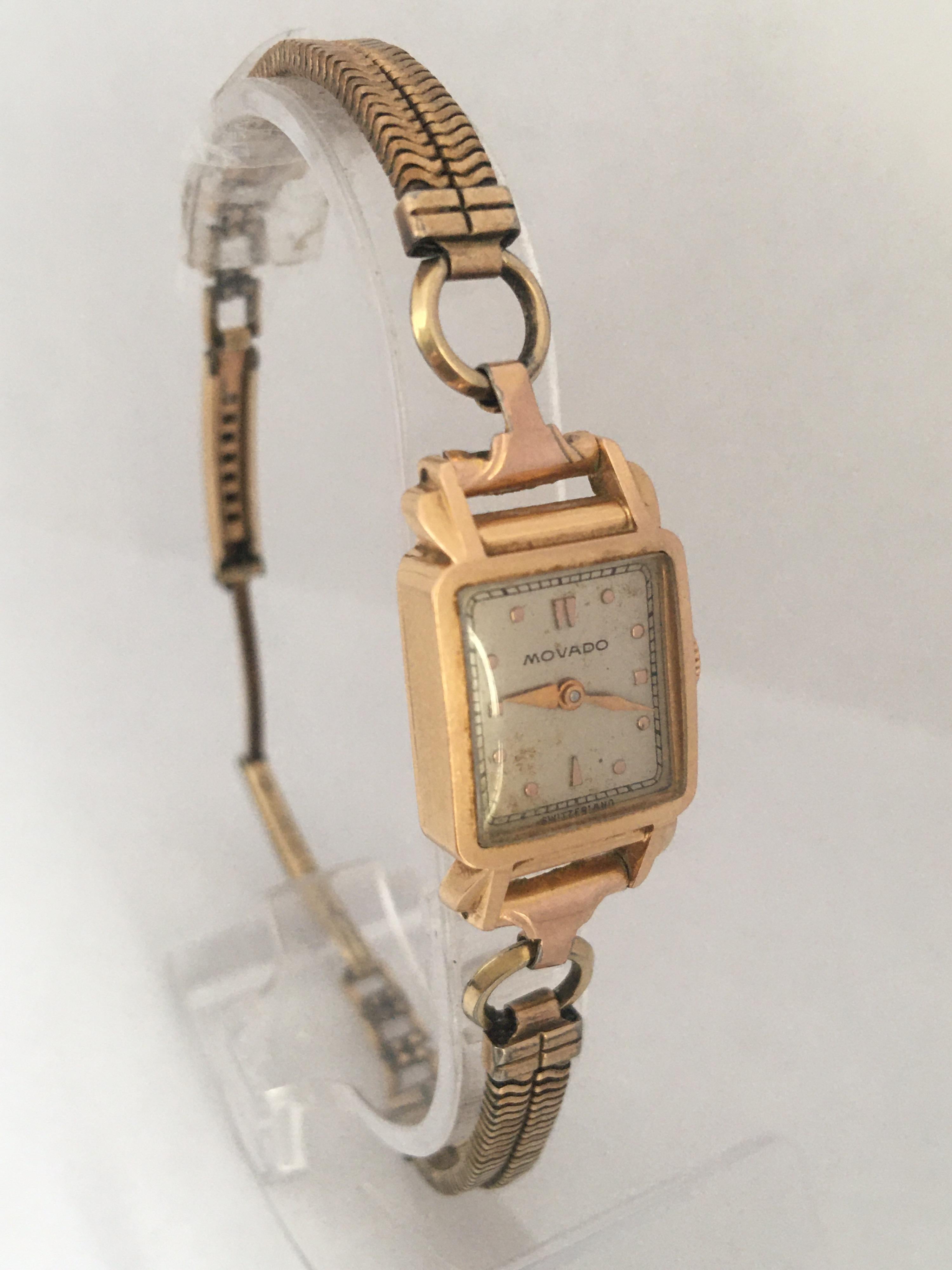 Vintage 1940s 18 Karat Gold Movado Mechanical Ladies Cocktail Watch For Sale 2