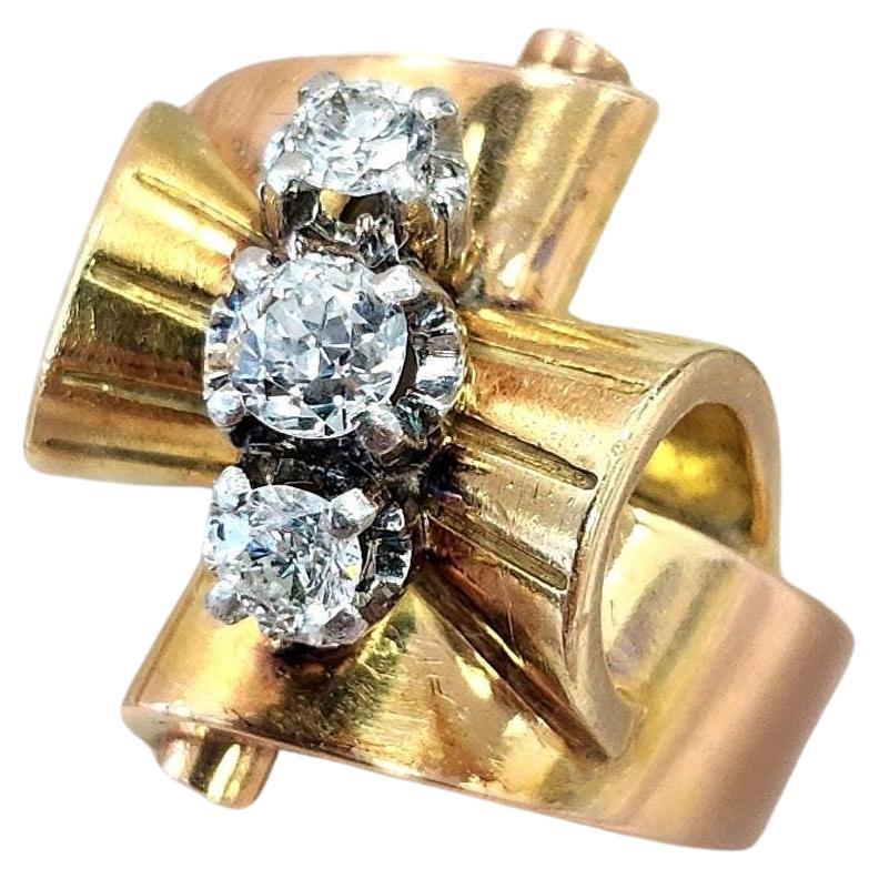 Vintage 1940s 18K Rose Gold Cocktail Ring mit Old European Cut Diamanten im Angebot
