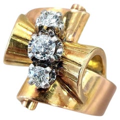 Vintage 1940s 18K Rose Gold Cocktail Ring mit Old European Cut Diamanten