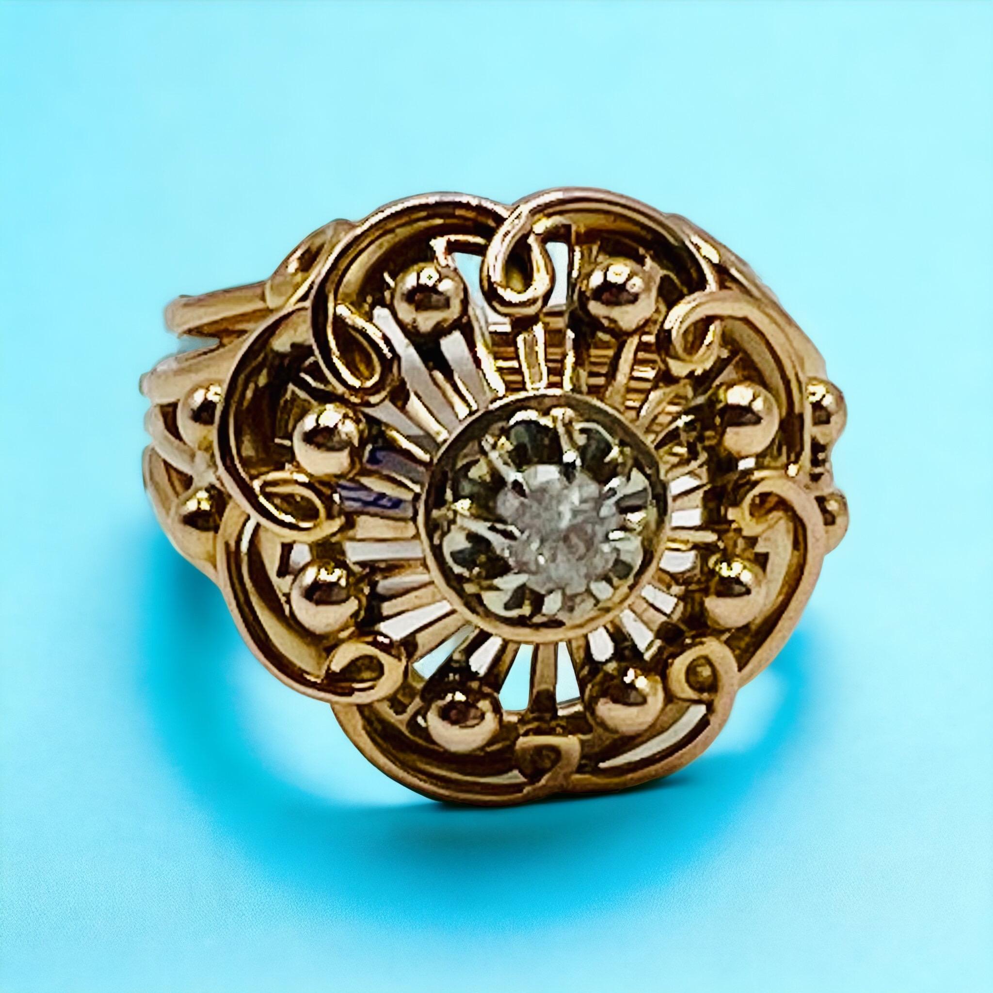Vintage 1940s 18K Yellow Gold Diamond Ring en venta 1
