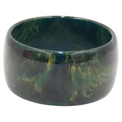 Vintage 1940s-1960s Deep Green Marbled Wide Bangle Bracelet