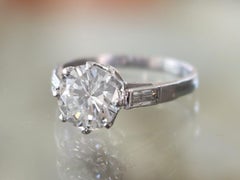 Vintage 1940s 2.10 Carat Diamond and 18K White Gold Solitaire Engagement Ring