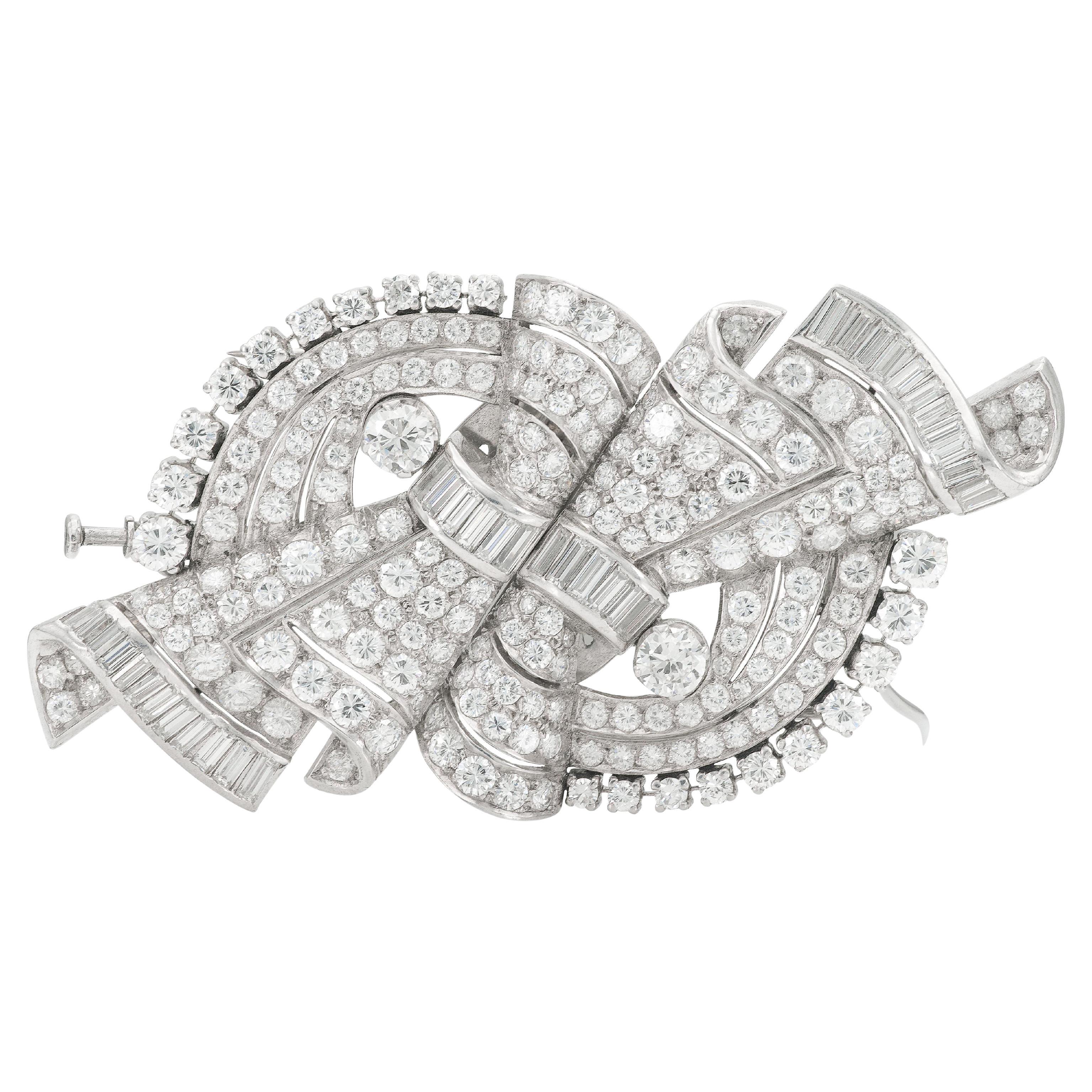 Vintage 1940s 21.00 Carat Diamond Double Clip Brooch