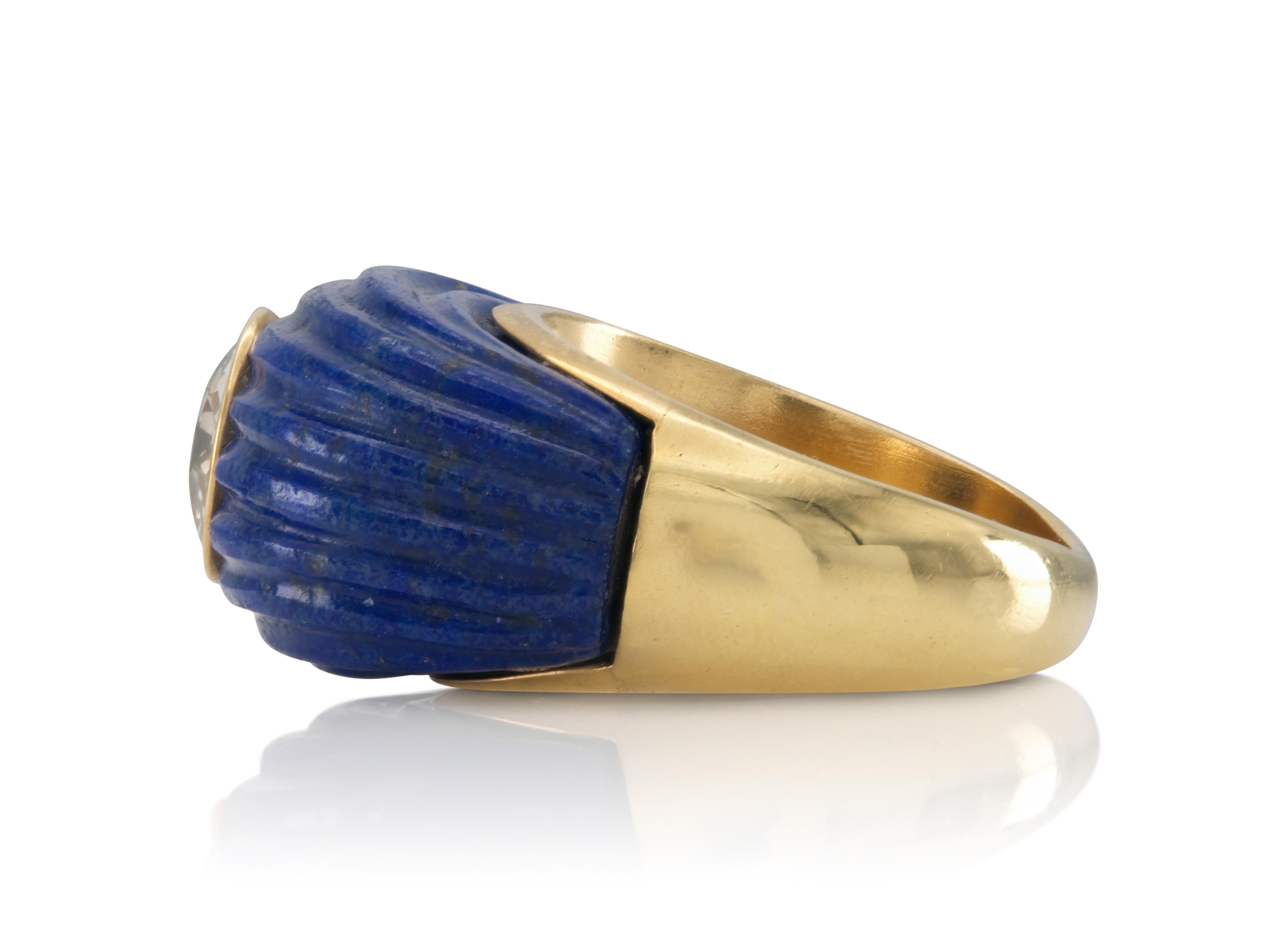 Vintage 1940er Jahre Ring mit 2,40 Karat Diamant im alten Minenschliff und Lapislazuli (Alteuropäischer Brillantschliff) im Angebot