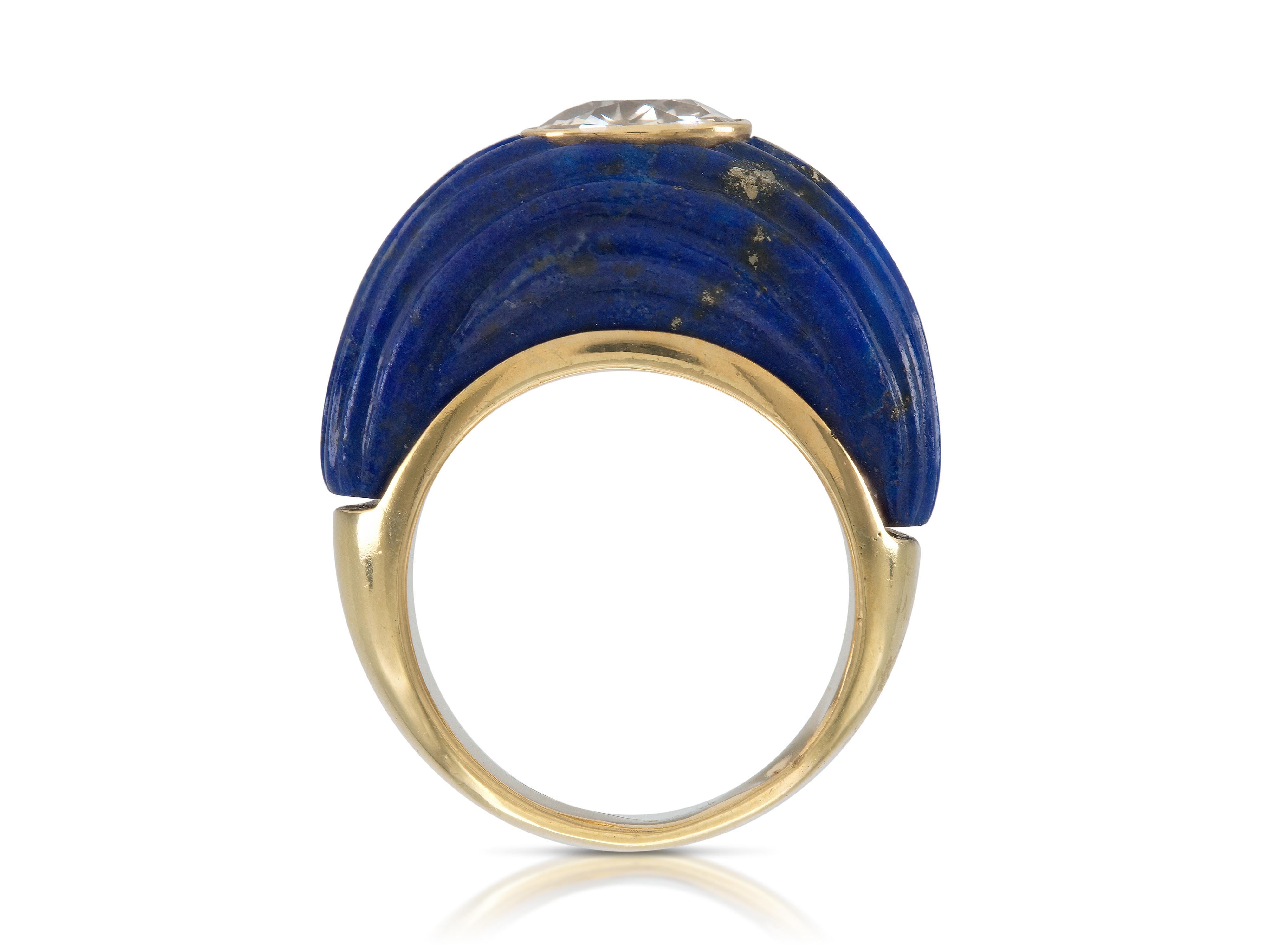 Vintage 1940er Jahre Ring mit 2,40 Karat Diamant im alten Minenschliff und Lapislazuli im Zustand „Gut“ im Angebot in New York, NY