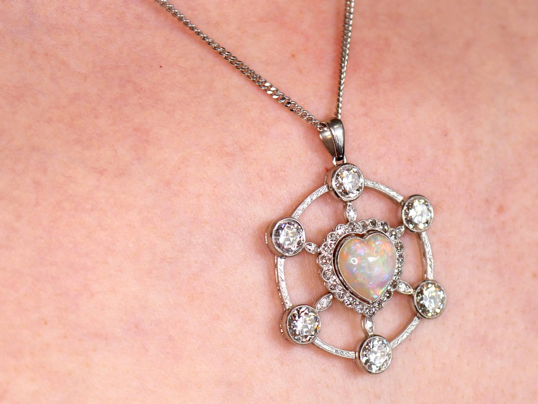 Vintage 1940s 2.47 Carat Opal and 5.34 Carat Diamond Platinum Pendant 6