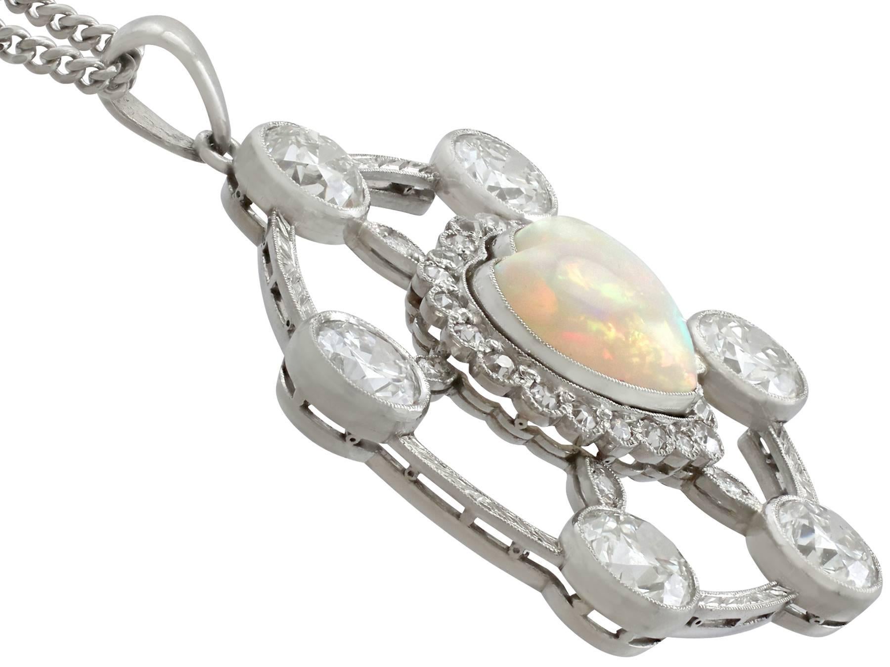 Vintage 1940s 2.47 Carat Opal and 5.34 Carat Diamond Platinum Pendant In Excellent Condition In Jesmond, Newcastle Upon Tyne