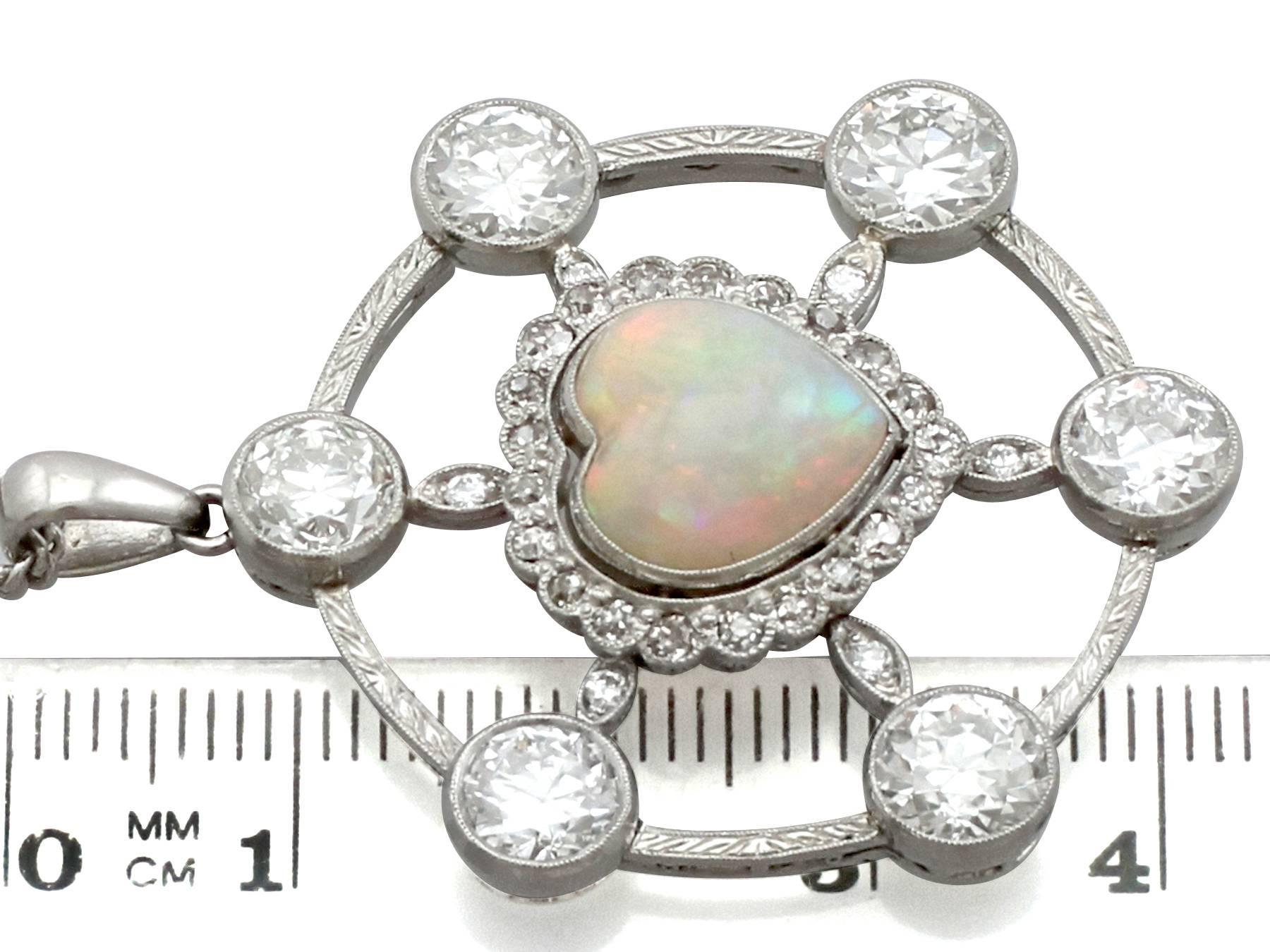 Vintage 1940s 2.47 Carat Opal and 5.34 Carat Diamond Platinum Pendant 1