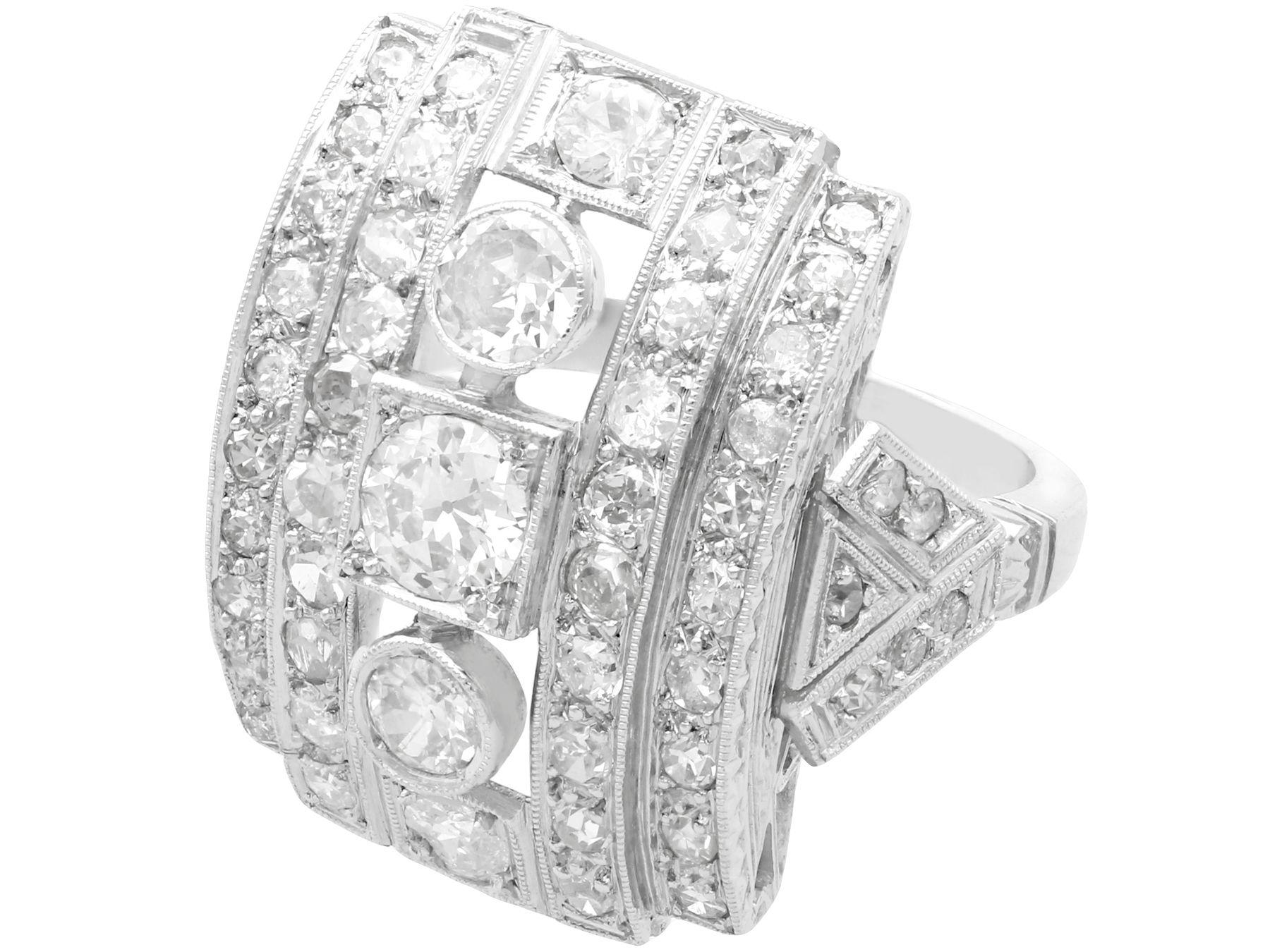 Art déco Bague cocktail vintage des années 1940, diamant 2,66 carats et platine en vente