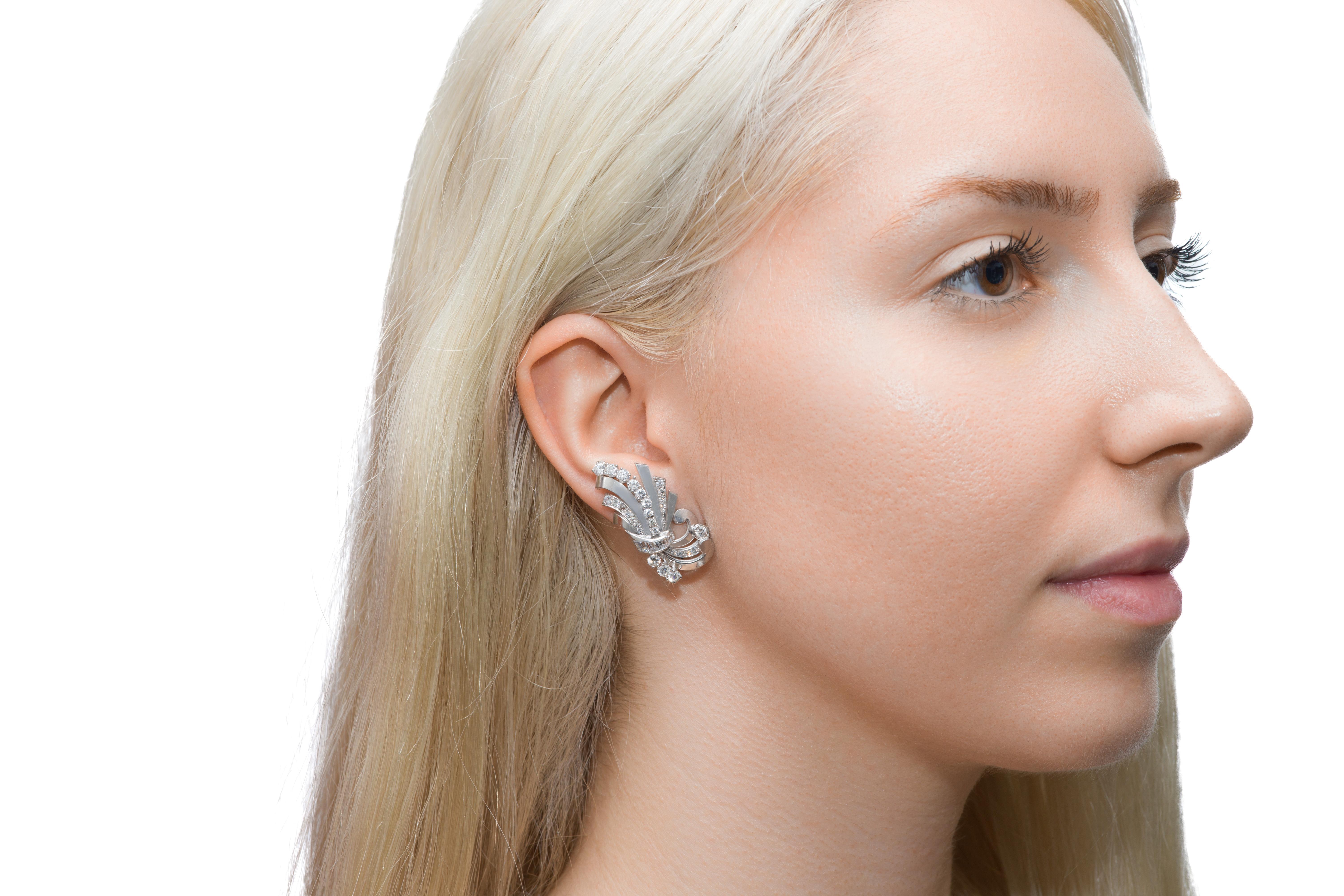 Vintage 1940s 4,00 Karat Diamant Climber Ohrringe im Zustand „Gut“ im Angebot in New York, NY