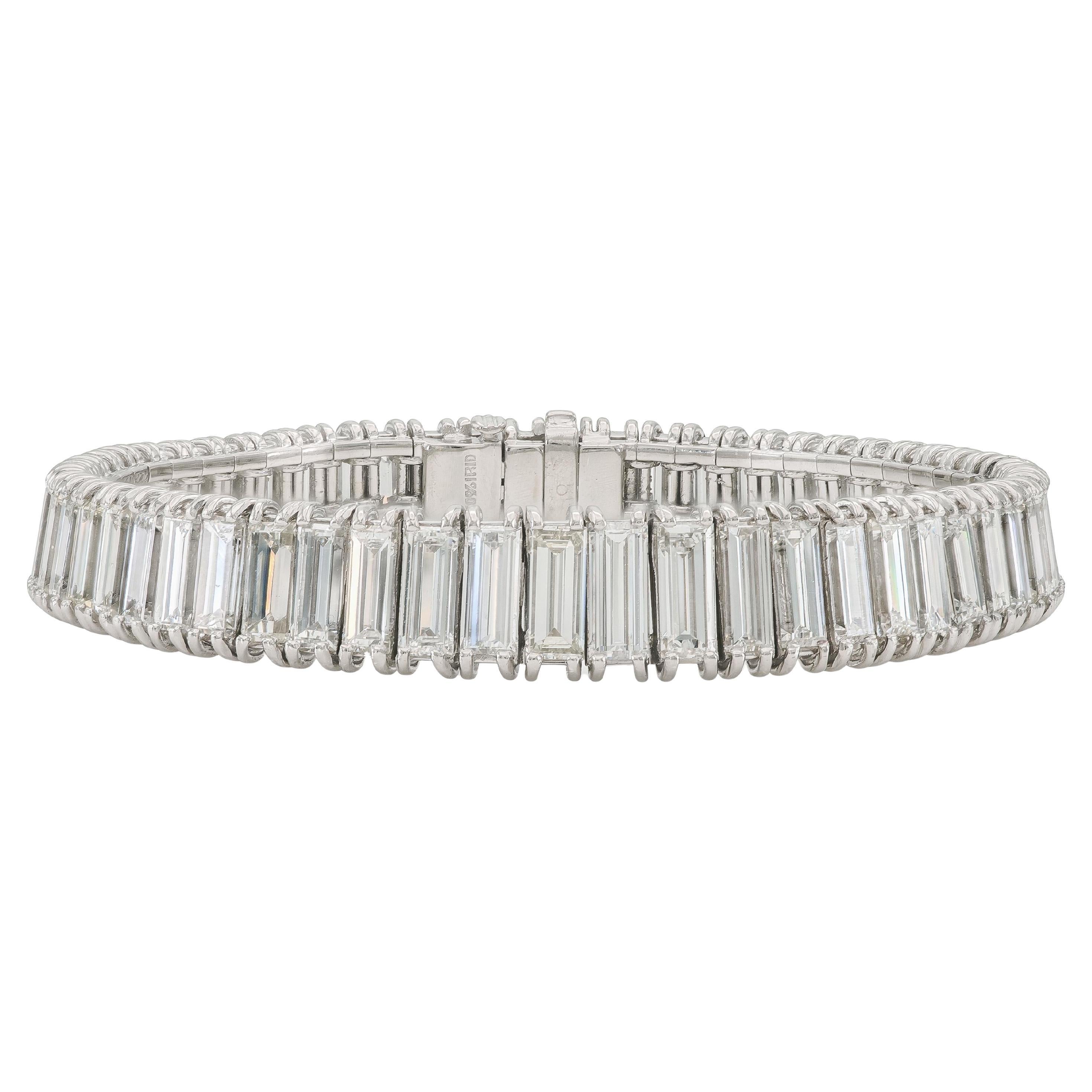 Vintage 1940s 40.00 Carat Baguette Cut Diamond Line Bracelet