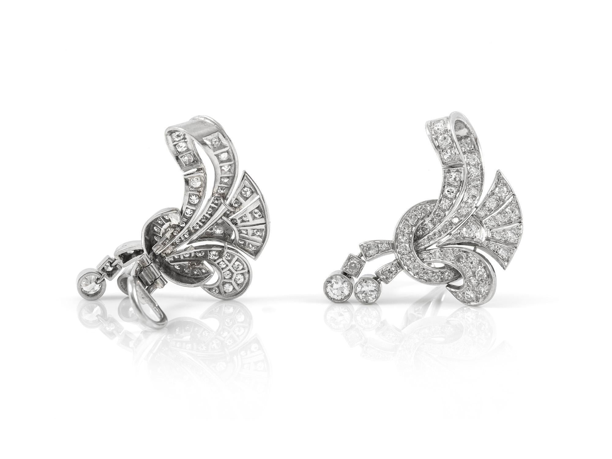 Vintage 1940s 4,30 Karat Diamant-Ohrringe (Rundschliff) im Angebot