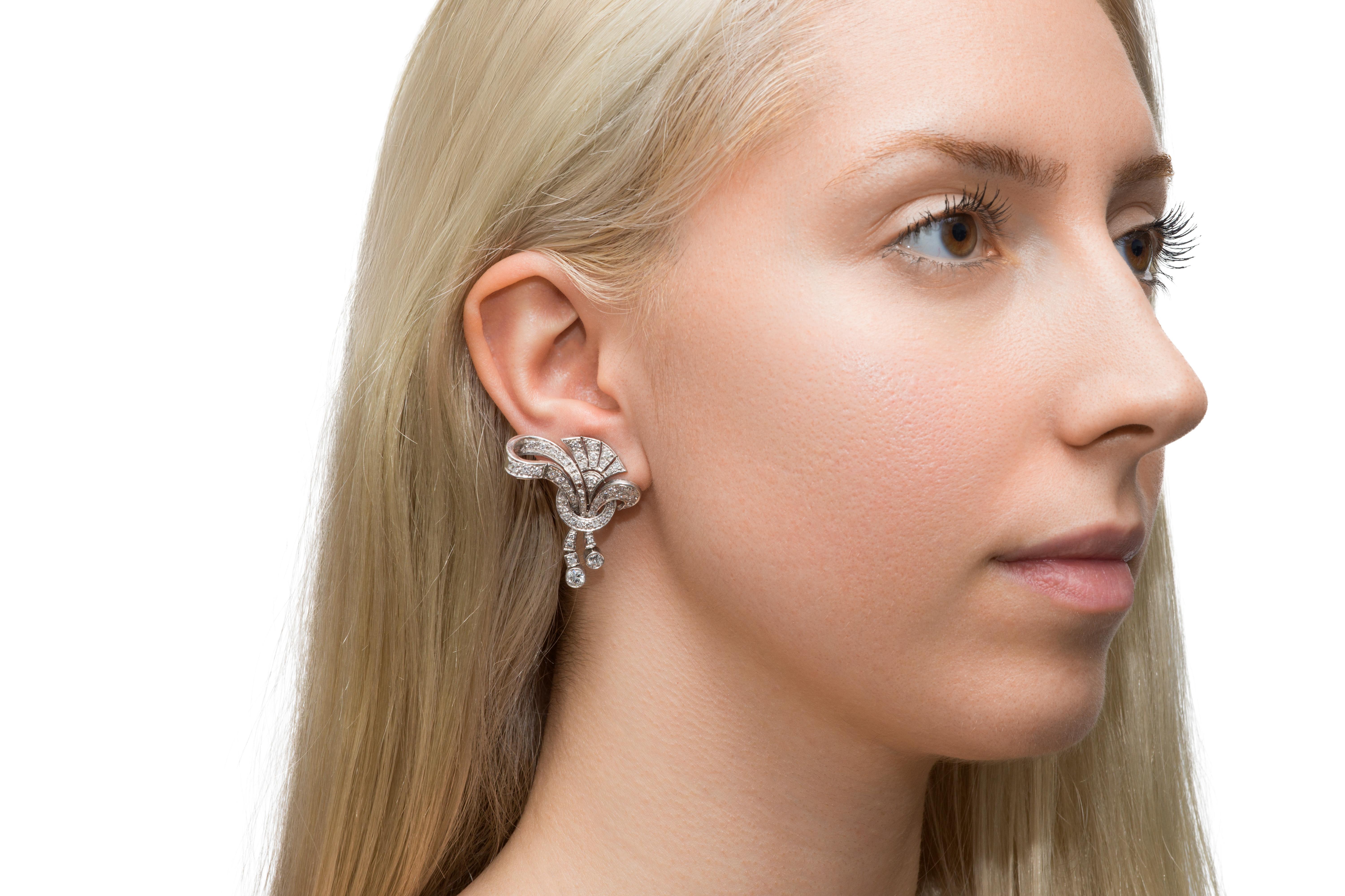 Vintage 1940s 4,30 Karat Diamant-Ohrringe im Zustand „Gut“ im Angebot in New York, NY